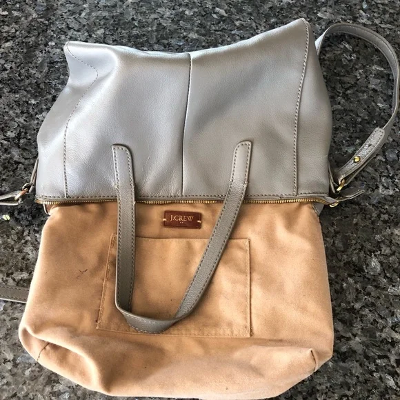 J CREW Factory Gray Leather Crossbody/Satchel Bag - Picture 11 of 16